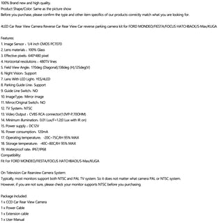 Reverse Backup 4LED Camera Fit For FORD MONDEO/FIESTA/FOCUS HATCHBACK/S-Max