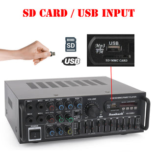 Bluetooth 5.0 HiFi Sunbuck 2000W Stereo Power Amplifier Karaoke FM USB SD AUX