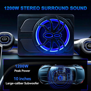 1200W Car Subwoofer 10" 12V Slim Under Seat Powered Car Subwoofer APP Control