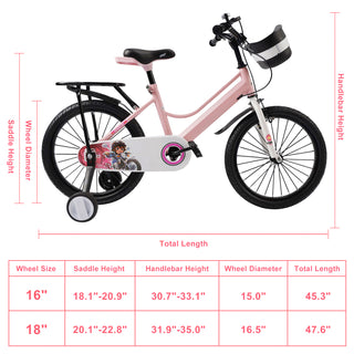 18" Kids Bike for Boys and Girls with auxiliary wheels & Rack Pink