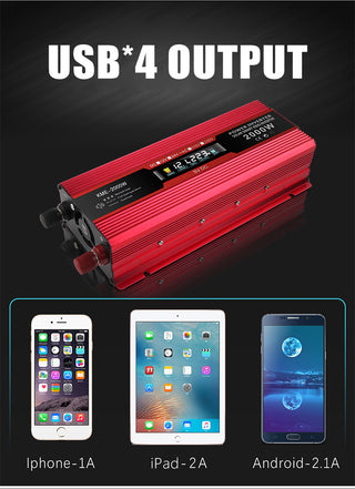 Car Power Converter Inverter DC 12V To AC 220V LCD 2000W  Charger LED Display