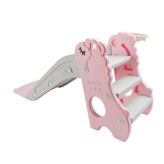 3In1 Kid Folding Slide With Climber,Basketball Hoop,Freestanding Slide Toy Pink Toy