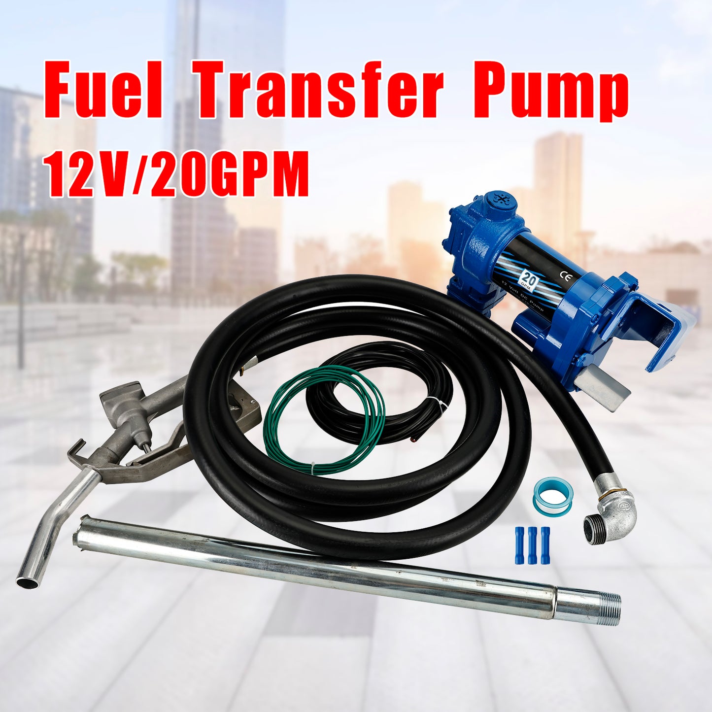 20GPM DC12V Fuel Transfer Pump Gasoline With Nozzle Kit Gas Diesel Kerosene Blue