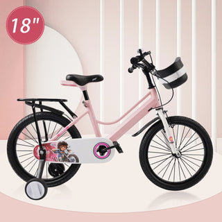 18" Kids Bike for Boys and Girls with auxiliary wheels & Rack Pink