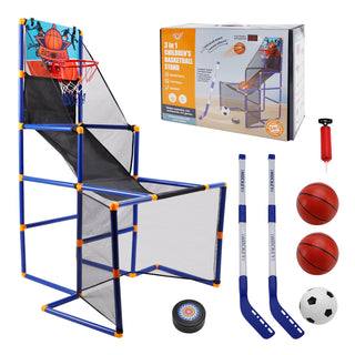 3In1 Scoring Basketball Stand Football Hockey Toy Gift Set For 3+ Years Kids  Toy