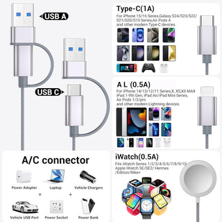 1.2M Data Cable 3-in-2 Charging Cable Multi Charging Cable Cord Charger Cable