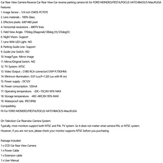 Car Reverse Backup Camera Fit for FORD MONDEO/FIESTA/FOCUS HATCHBACK/S-Max/KUGA