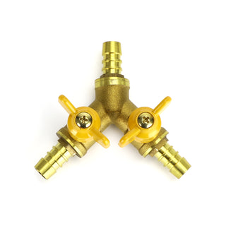 3 Way Shut Off Ball Valve 3/8" ID Hose Barb 2 Switch Brass Y Shaped Valve