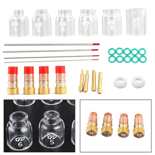 30Pcs TIG Welding Stubby Gas Lens  Cup Kit Fits For Tig WP-17/18/26 Torch