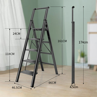 5-Step Folding Ladder, Aluminum with Anti-Slip Pedal - Heavy Duty & Stable Step Stool