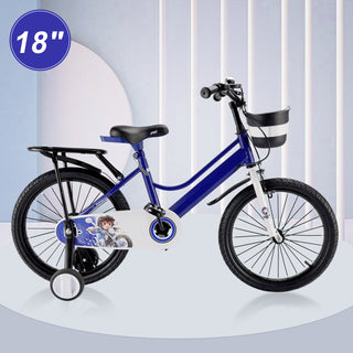 18" Kids Bike for Boys and Girls with auxiliary wheels & Rack Dark Blue