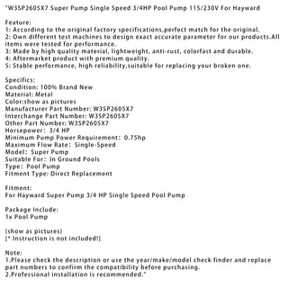 Hayward - W3SP2605X7 Super Pump Single Speed 3/4HP Pool Pump, 115/230V