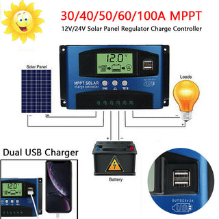 Auto Focus Tracking 12V/24V Solar Panel Regulator 30-100A MPPT Charge Controller