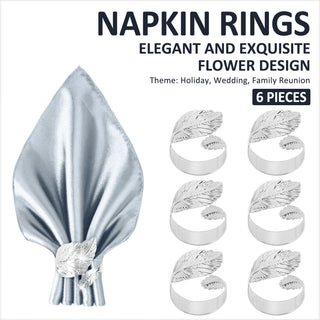 6PCS Silver Napkin Rings Leaf Napkin Holder Adornmen Alloy