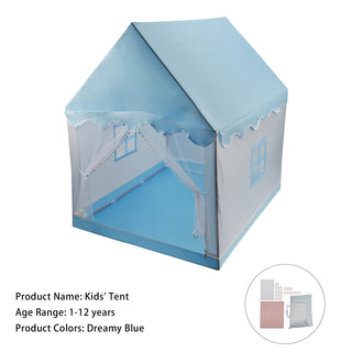 Portable Children’s Playhouse with Carry Bag  Blue Optional Star Lights & Mat Assembly Tent with Metal Frame Mesh Window Kids Indoor Play Tent for Boys & Girls