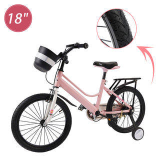 18" Kids Bike for Boys and Girls with auxiliary wheels & Rack Pink