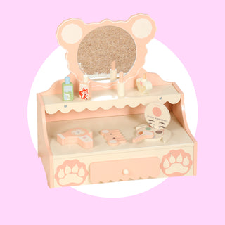 Princess Vanity for 3+ Years Old Kids Kids Vanity Set with Storage Drawer Little Girls' Makeup Table with Mirror Toddler Pretend Play Vanity Desk with 8 Makeup Accessories