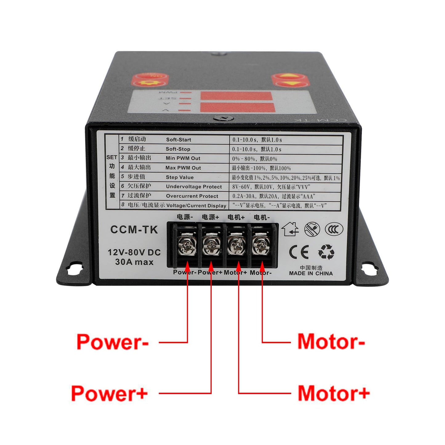 DC 12-80V 30A PWM Motor Speed Controller Soft-Start/Stop Voltage Ampere Meter Generic