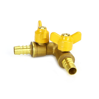 3 Way Shut Off Ball Valve 3/8" ID Hose Barb 2 Switch Brass Y Shaped Valve