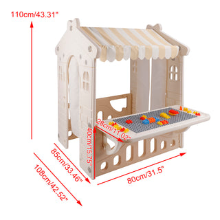 Kid Plastic Outdoor Playhouse With Light Strip And Building Blocks Toddler Toy