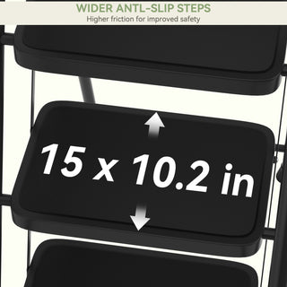 330 lbs Capacity Heavy Duty Steel Step Stool Folding Portable Safety Ladder for Home Kitchen Office 26" x 38" Wide Non-Slip Pedal Black 5-Step Ladder with Handrail & Tool Tray