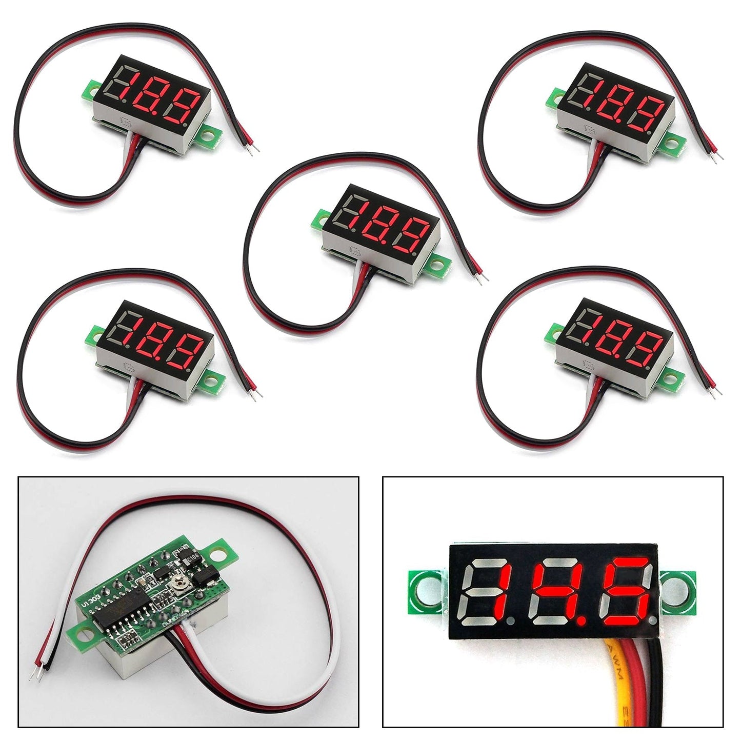 5x Mini DC 0-30V Red LED 3-Digital Display Voltage Voltmeter Panel Calibratable Generic