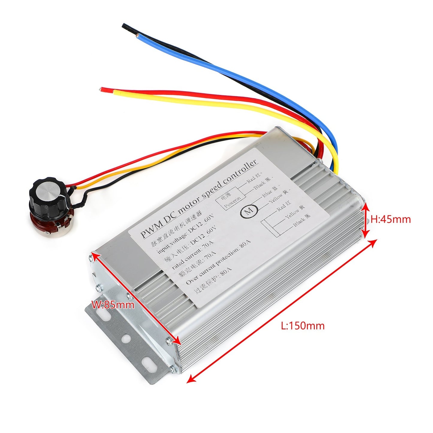 DC 12V 24V 36V 48V 70A 4000W DC Motor PWM Speed Control Brush Motor Controller Generic