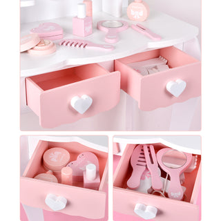 Kid Vanity Table Stool Set  Dressing Mirror Pink/White