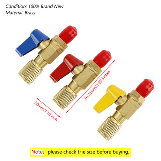 3Pcs HVAC A/C Straight Shut-Off Ball Valve Adapter For Air Conditioner 1/4"