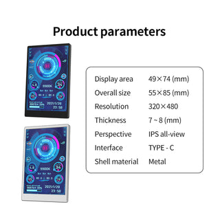 3.5" IPS USB Screen AIDA64 PC CPU RAM HDD Data Monitor Type-C Sub Screen White