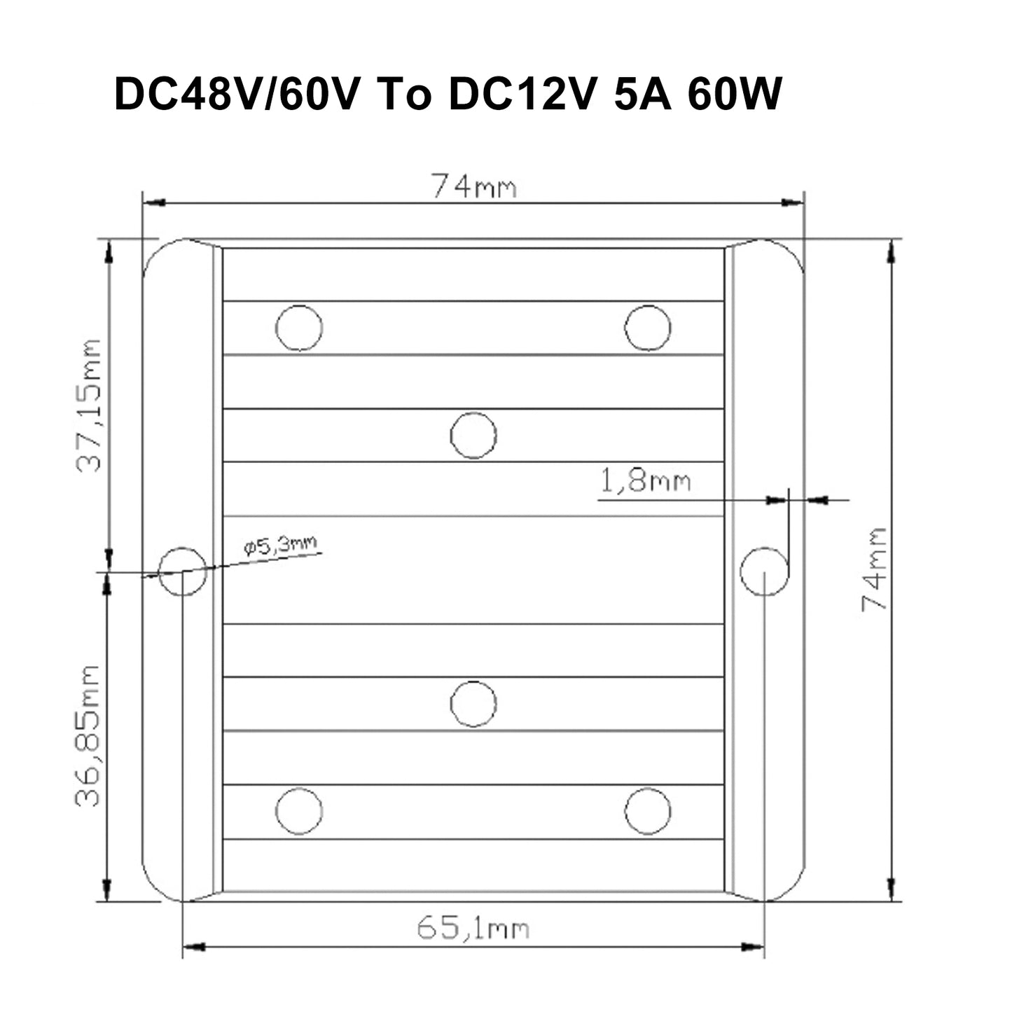 Waterproof DC 48V/60V to 12V 60W 5A Step-Down Power Supply Converter Regulator Generic