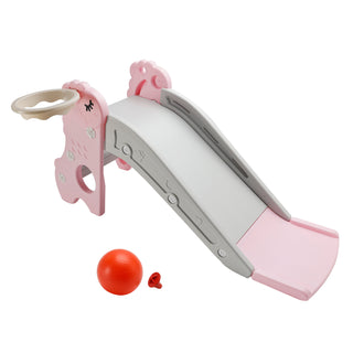 3In1 Kid Folding Slide With Climber,Basketball Hoop,Freestanding Slide Toy Pink Toy