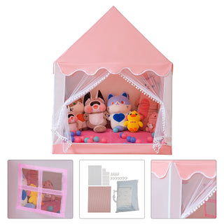 Assembly Tent with Metal Frame Kids Indoor Play Tent for Boys & Girls Optional Star Lights & Mat Portable Children’s Playhouse with Carry Bag Pink Mesh Window