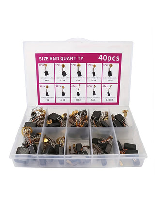 40Pcs 10 Sizes Electric Motor Carbon Brushes Replacement For Power Tool