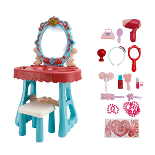 Toddler Makeup Table with Mirror and Chair Kids Vanity Set with Blowdryer for 3+