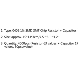 4000PCS 0402 1% SMD Chip SMT Resistor 63 Values + Capacitor 17 Value Sample Book