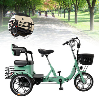 Electric Bike, 400W Folding Trike Ebike, 3 Wheel Electric Bicycle, Up to 34 Miles, 16 Tire Tricycle for Adults, Green