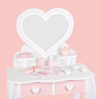 Kid Vanity Table Stool Set  Dressing Mirror Pink/White