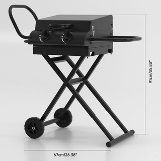 Portable Leg Propane Grill Folding Gas Grill Griddle w/Hood & Side Shelf