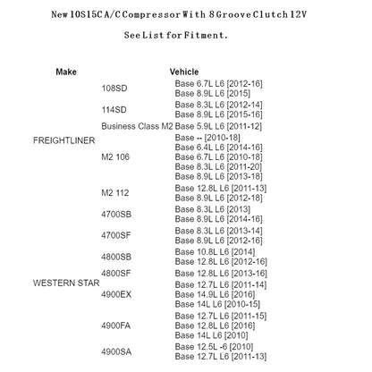 AC Compressor Fits For Freightliner M2 4472801501 2265771000 Model 10S15C Generic