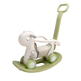 Push Rod 80 lbs Weight Capacity with Sound Green HDPE Material 4-in-1 Baby Rocking Horse for Toddlers 1-3 Years – Ride-On Toy with Detachable Balance Board Guardrails & 4 Smooth Wheels