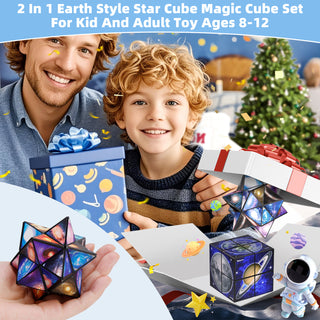 2 In 1 Earth Style Star Cube Magic Cube Set For Kid And Adult Toy Ages 8-12