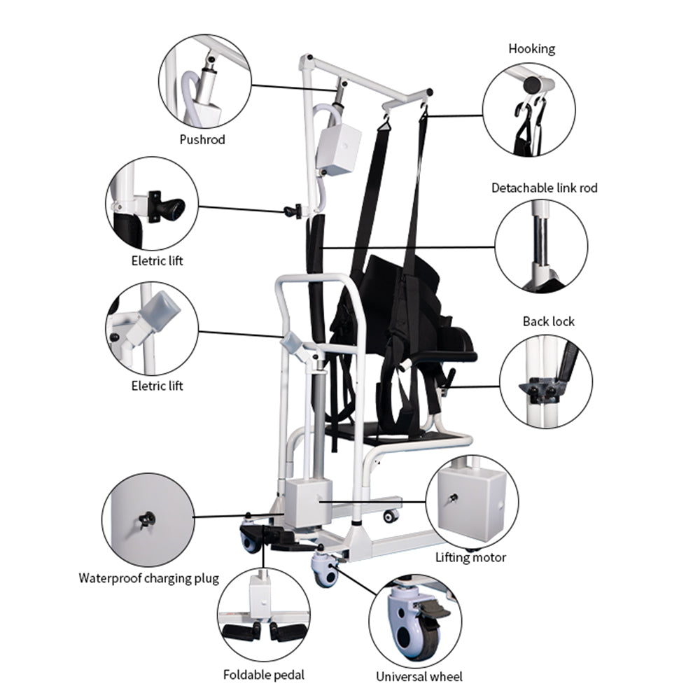 Electric Transfer Chair Patient Lift (4 in 1) for Home 180° Split Seat 330 lbs Load-Bearing for Elderly Disabled Handicapped Full Body Sling Portable