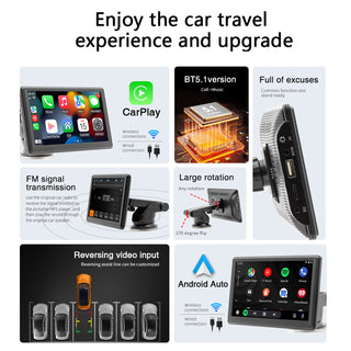 7"  Portable Wireless Carplay Car MP5 Player Multimedia Bluetooth Remote Control