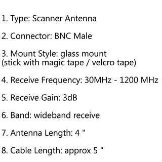 1Pcs Scanner Antenna For Uniden Radio BNC Glass Mount 4" Mobile Full Band