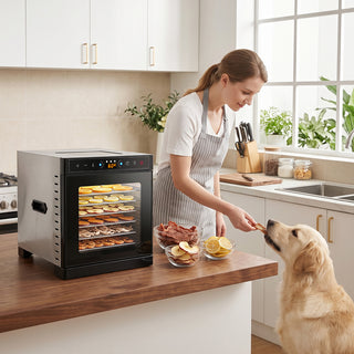 Food Dehydrator Dual-layer Body Electric Food Dryer with Top Clear Glass Viewing Window 304 Trays Household Dehydrator for Fruits Jerky Herbs & Dog Treats Veggies Adjustable Temp