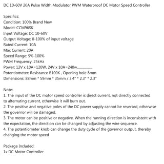 DC 10-60V 10-20A Pulse Width Modulator PWM Waterproof DC Motor Speed Controller
