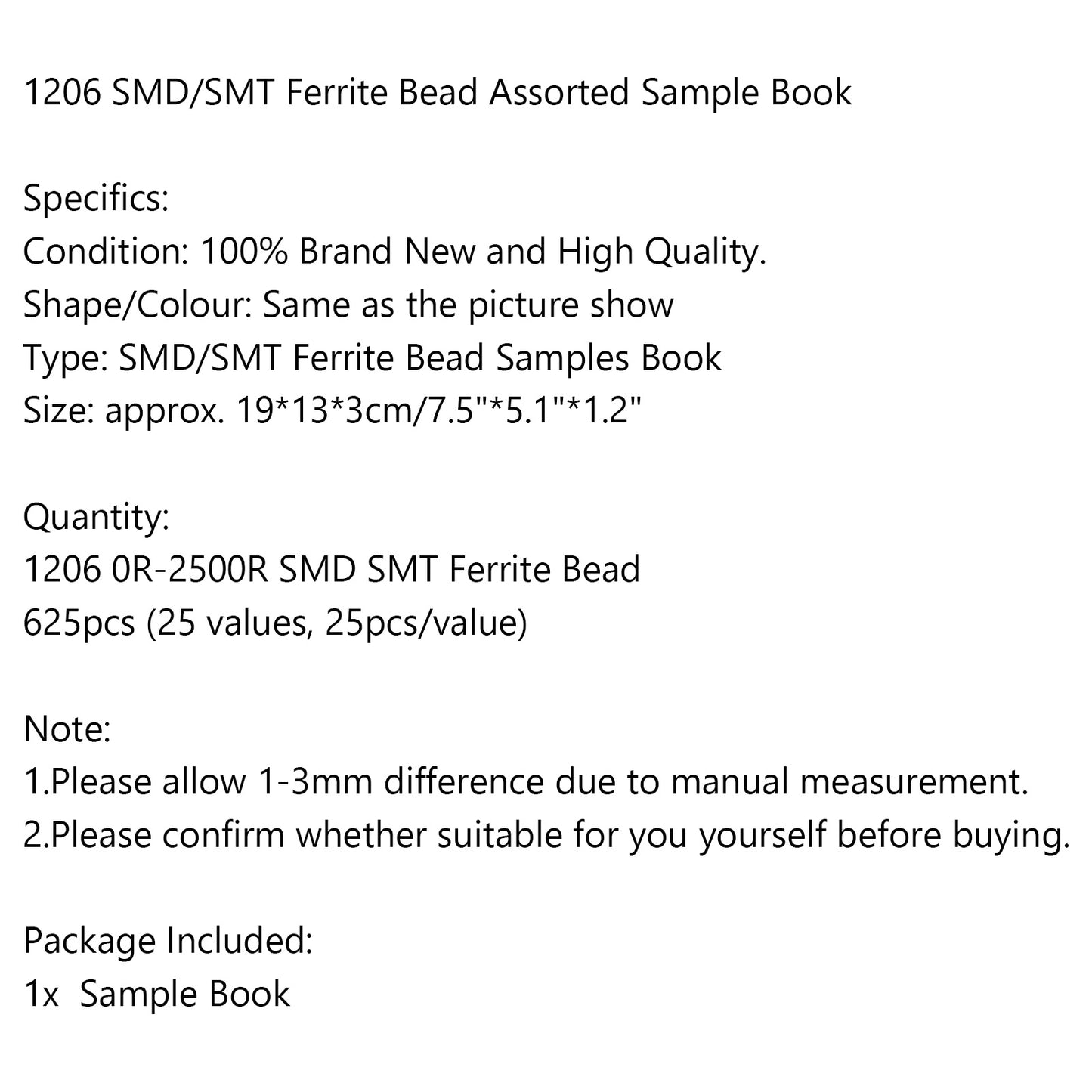 1206 SMD/SMT Ferrite Bead Assorted Sample Books Componenta Magnetic 25 Values