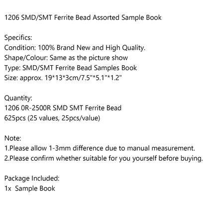 1206 SMD/SMT Ferrite Bead Assorted Sample Books Componenta Magnetic 25 Values