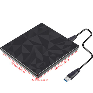 Usb 3.0 Type-C External Dvd Rw Cd Drive Burner Big Drill Face For Laptop Pc Blk